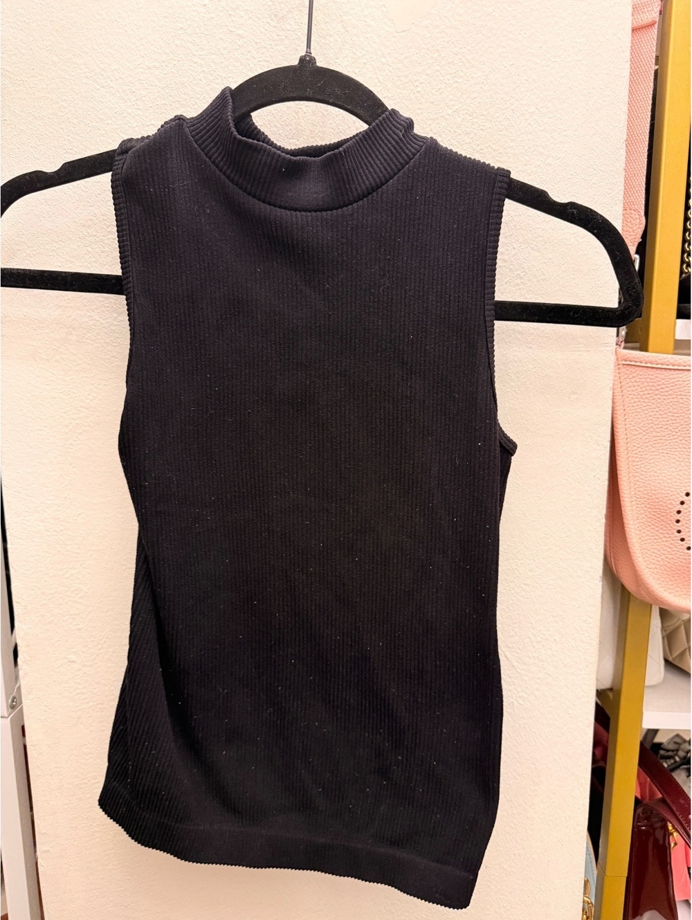 Popular 21 Black Ribbed Sleeveless Mock Neck Top